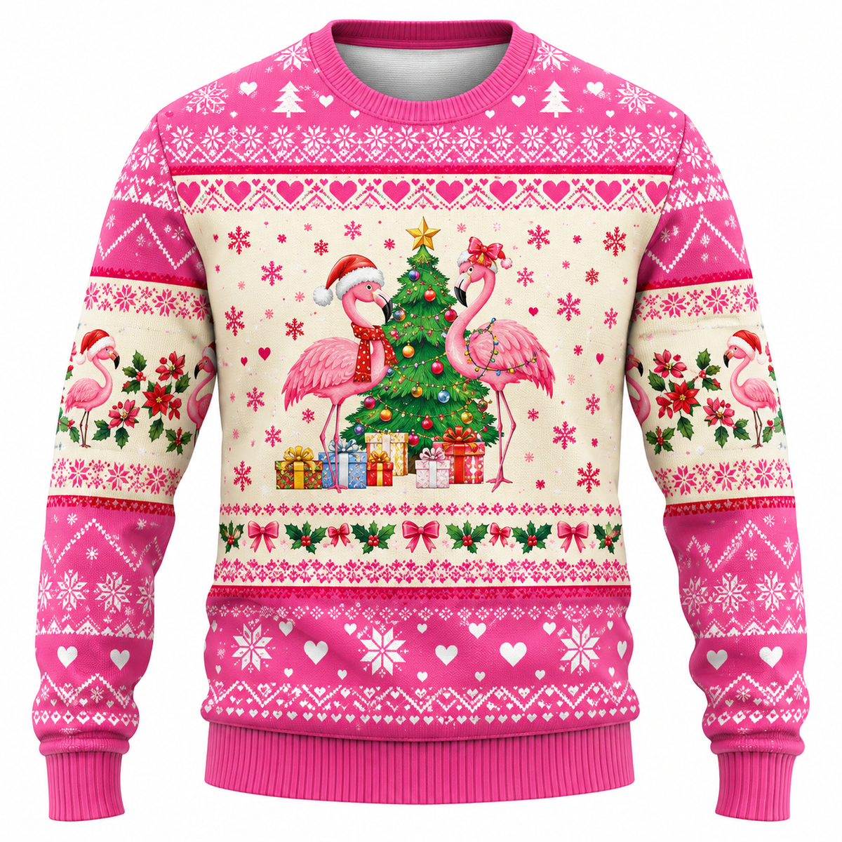 Men's Christmas Sweatshirt with Snowflake, Christmas Tree & Light Print – Relaxed Fit, Crew Neck & Long Sleeves