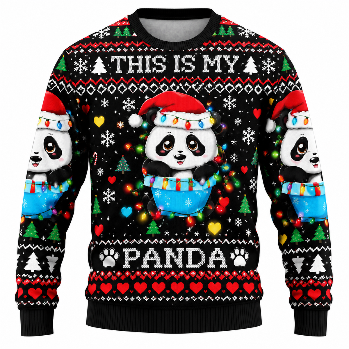 Men's Christmas Sweatshirt with Snowflake, Christmas Tree & Light Print – Relaxed Fit, Crew Neck & Long Sleeves