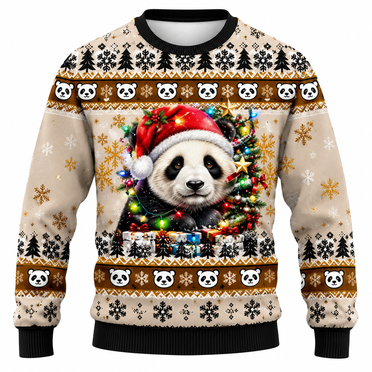 Men's Christmas Sweatshirt with Snowflake, Christmas Tree & Light Print – Relaxed Fit, Crew Neck & Long Sleeves