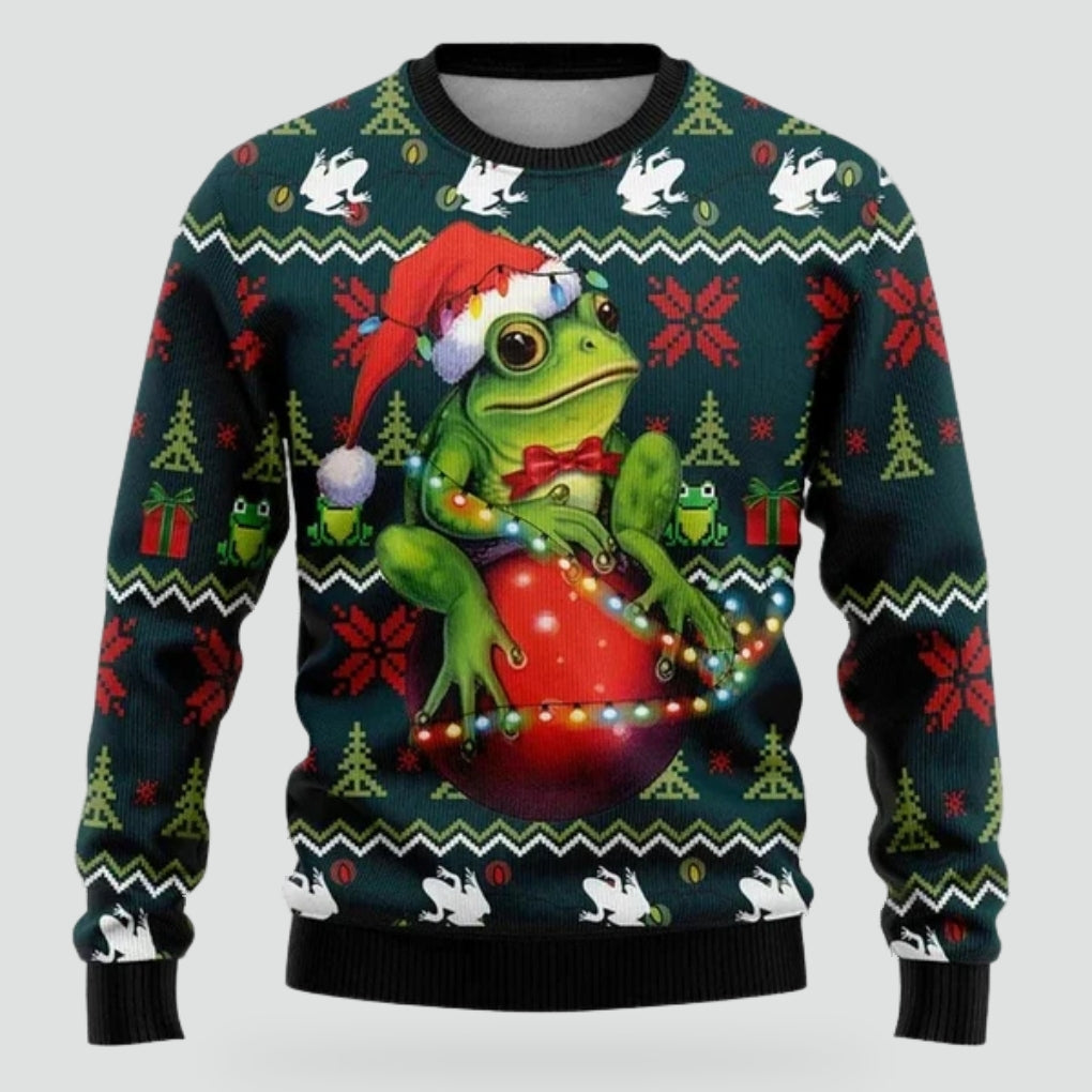 Men's Christmas Sweatshirt with Snowflake, Christmas Tree & Light Print – Relaxed Fit, Crew Neck & Long Sleeves