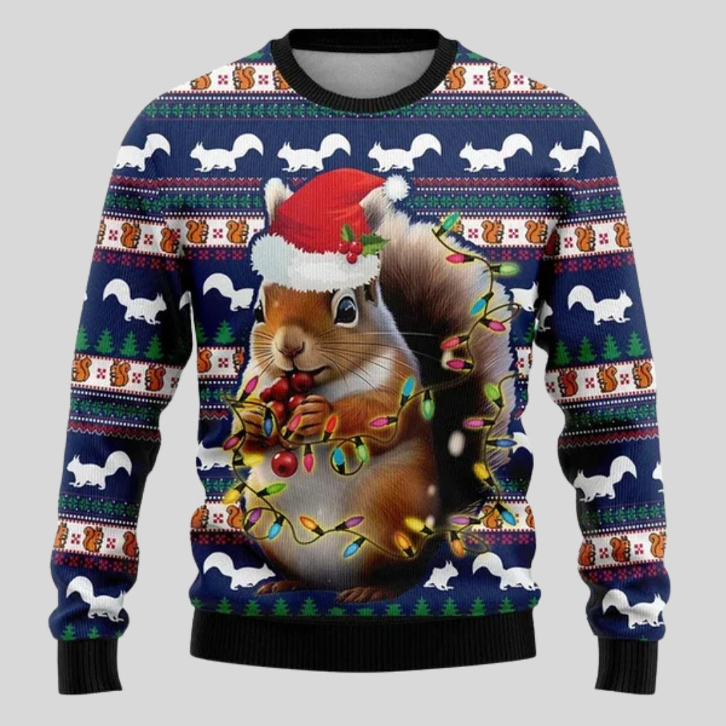 Men's Christmas Sweatshirt with Snowflake, Christmas Tree & Light Print – Relaxed Fit, Crew Neck & Long Sleeves
