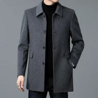 Men's Elegant Wool Coat with Classic Lapels and Pockets