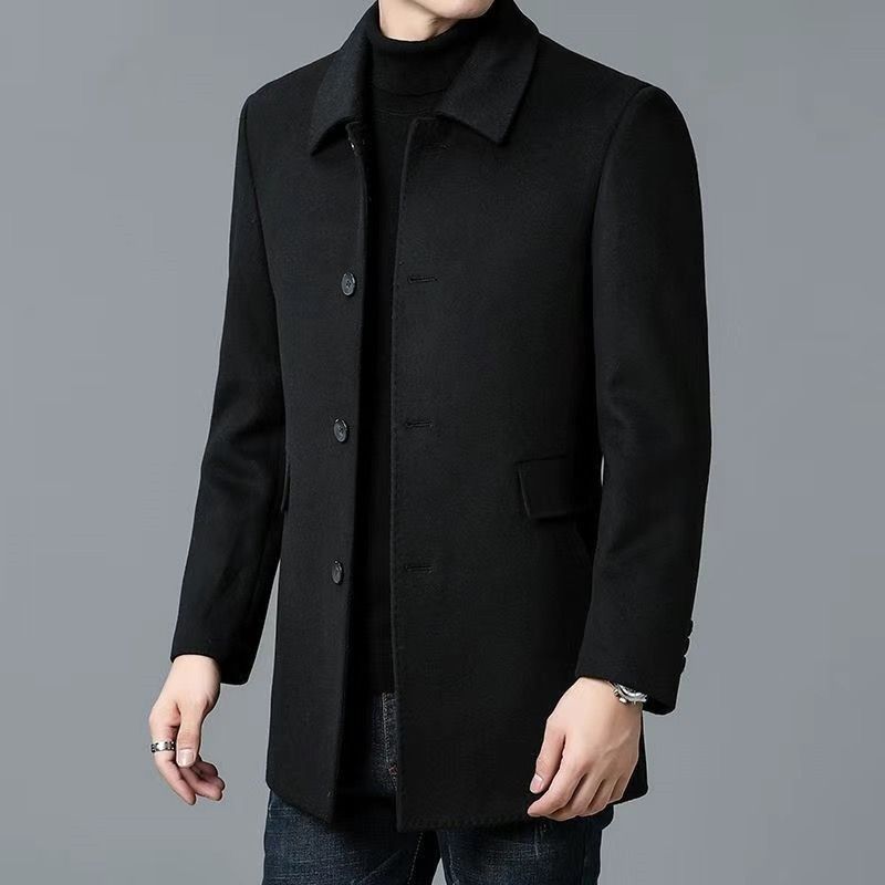 Men's Elegant Wool Coat with Classic Lapels and Pockets