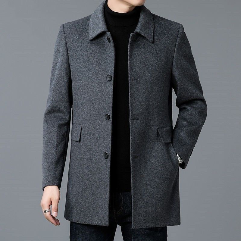 Men's Elegant Wool Coat with Classic Lapels and Pockets