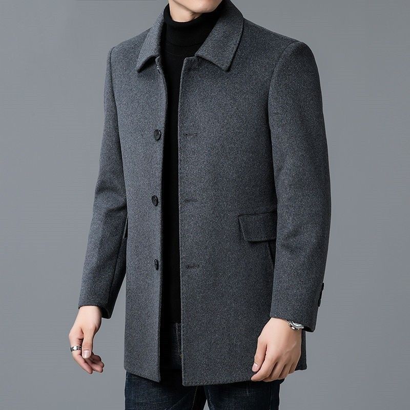 Men's Elegant Wool Coat with Classic Lapels and Pockets