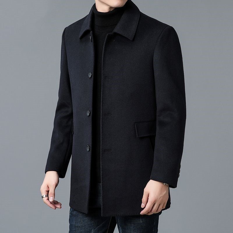 Men's Elegant Wool Coat with Classic Lapels and Pockets