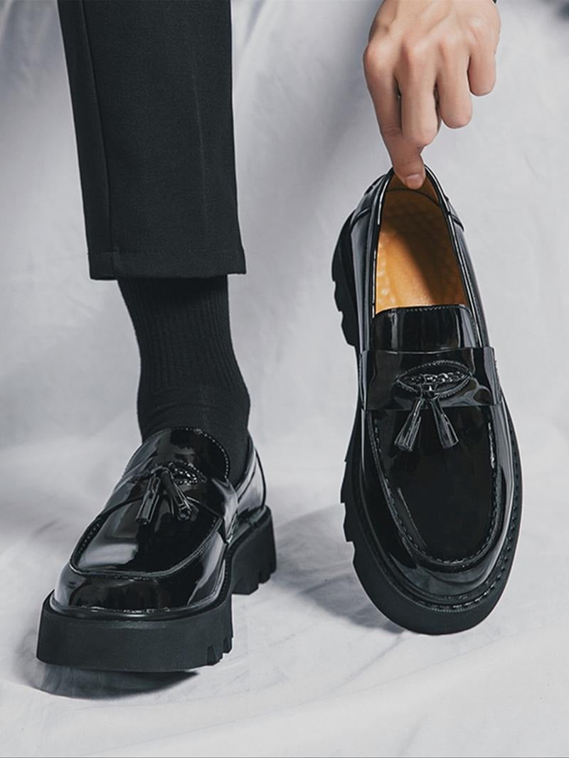 Men's High-Shine Tassel Loafers with Chunky Sole