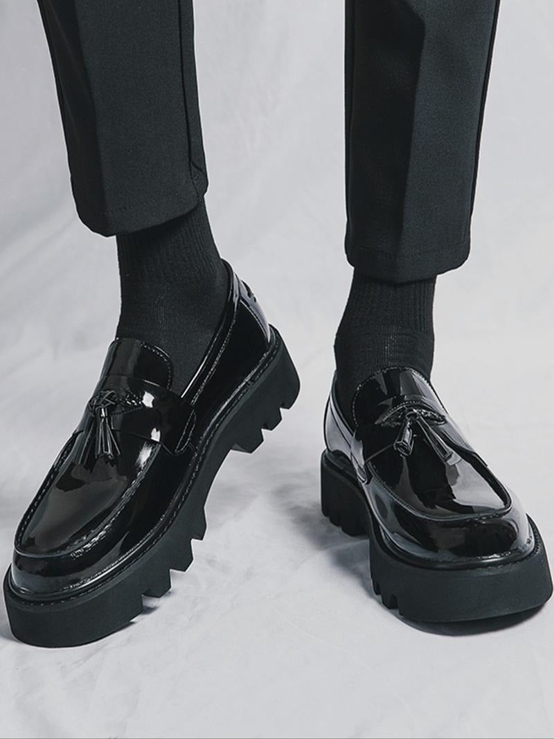 Men's High-Shine Tassel Loafers with Chunky Sole