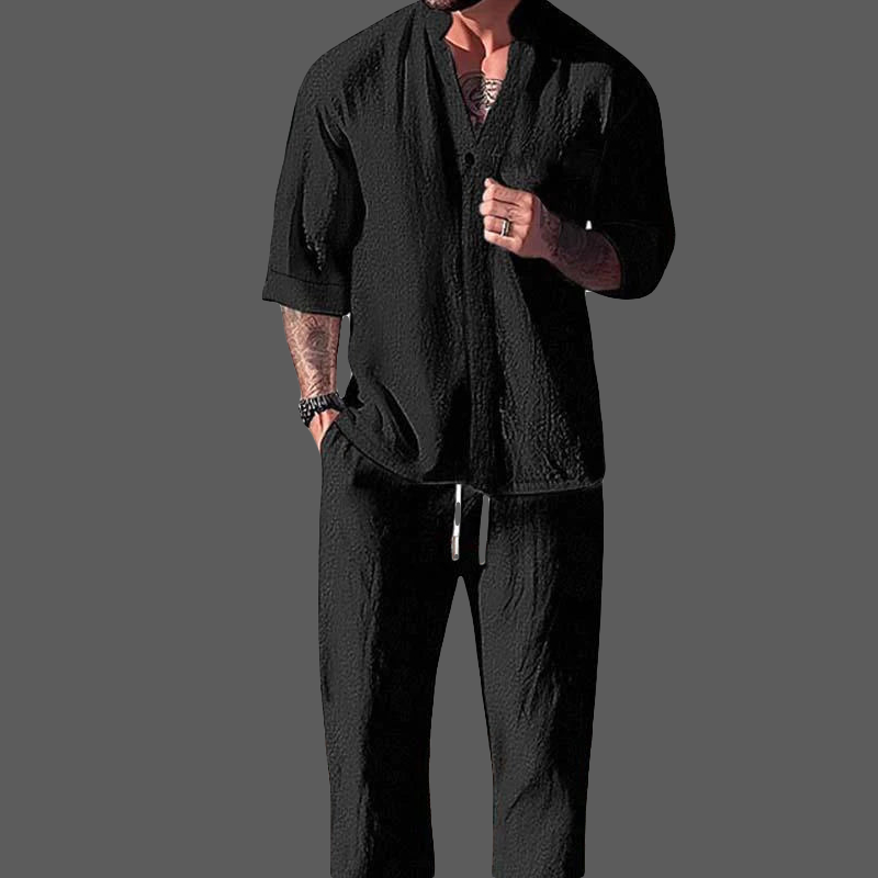 Men's Loungewear Set - V-Neck Top & Pants