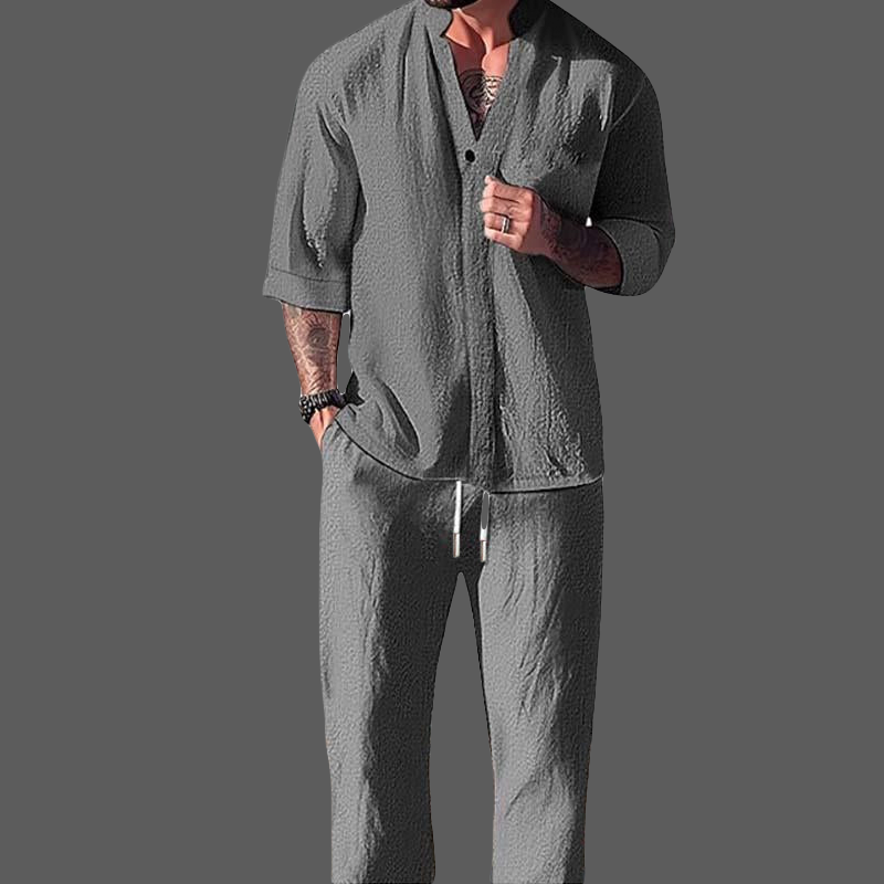 Men's Loungewear Set - V-Neck Top & Pants