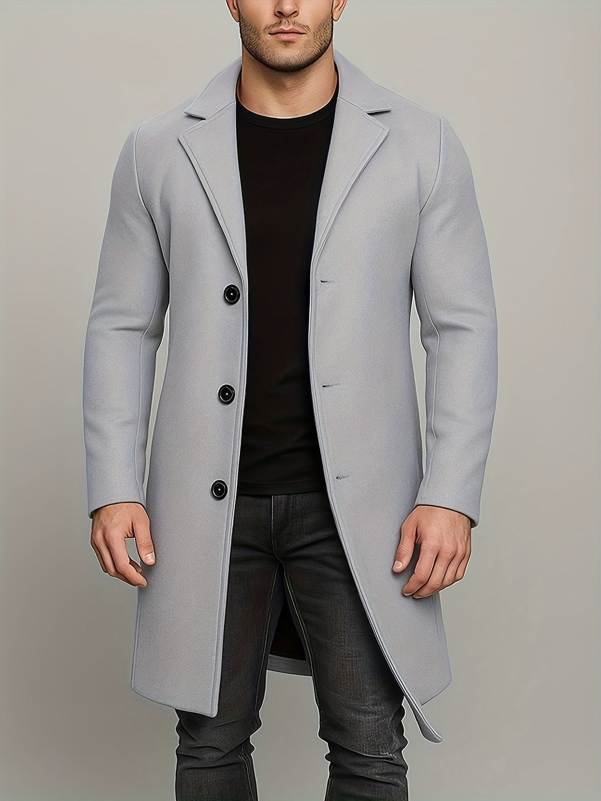 Men's Mid-Length Tweed Overcoat