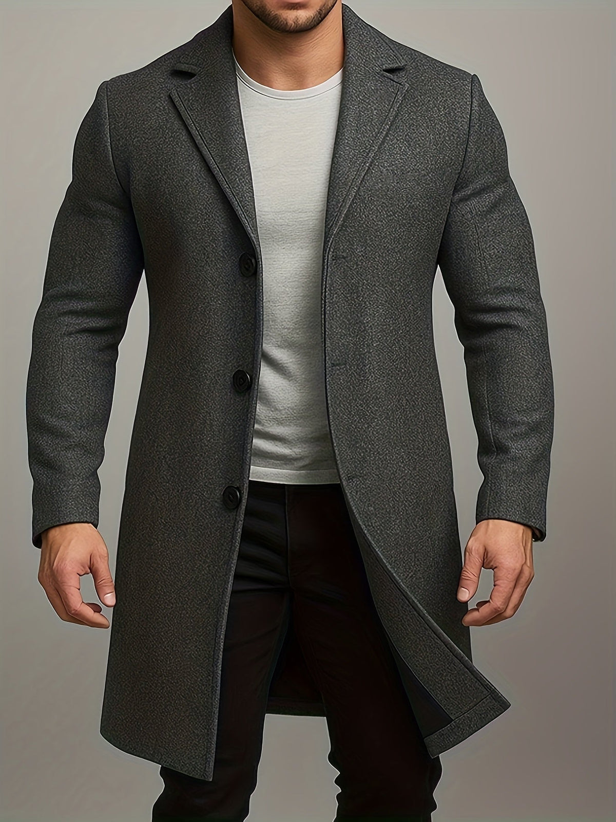 Men's Mid-Length Tweed Overcoat