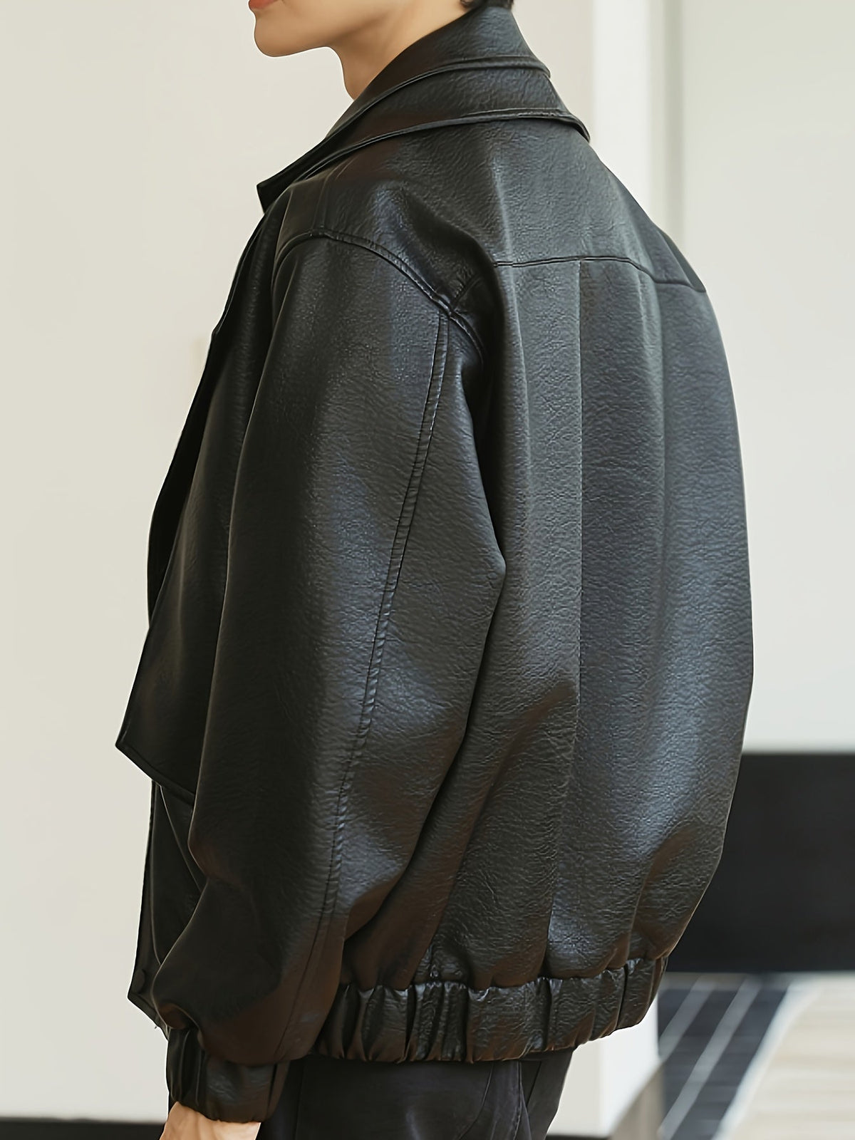 Men's Regular Fit Faux Leather Casual Bomber Jacket