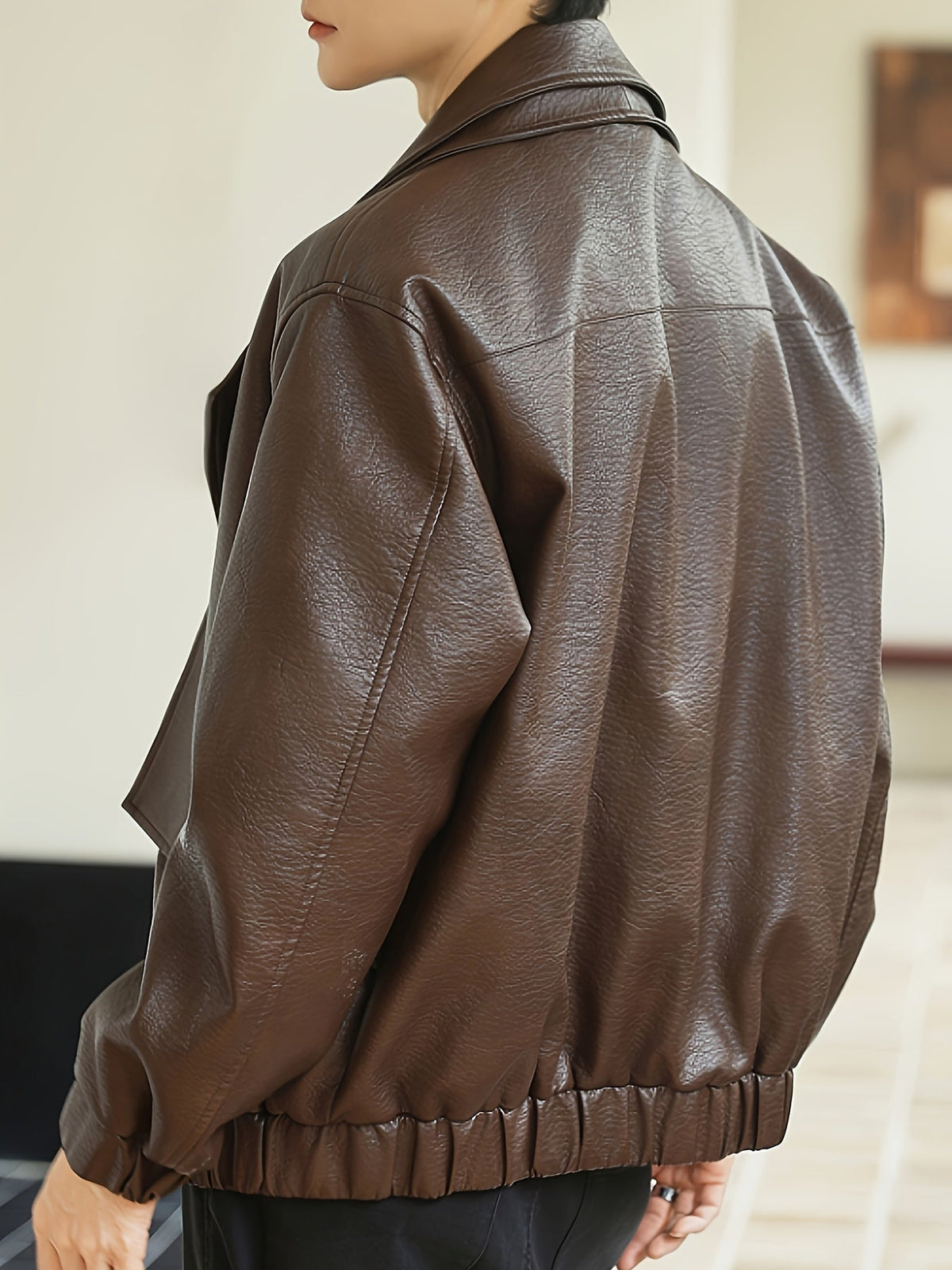 Men's Regular Fit Faux Leather Casual Bomber Jacket