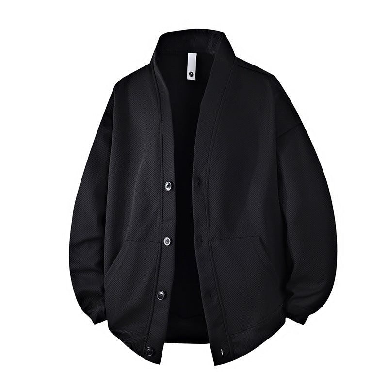 Men's Textured Knit Cardigan Jacket with Full Button Placket and Patch Pockets