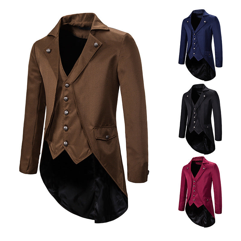Men's Victorian Swallowtail Tailcoat with Integrated Waistcoat