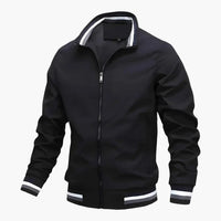Men's Zip-Up Bomber Jacket with Striped Hem
