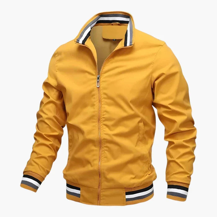 Men's Zip-Up Bomber Jacket with Striped Hem