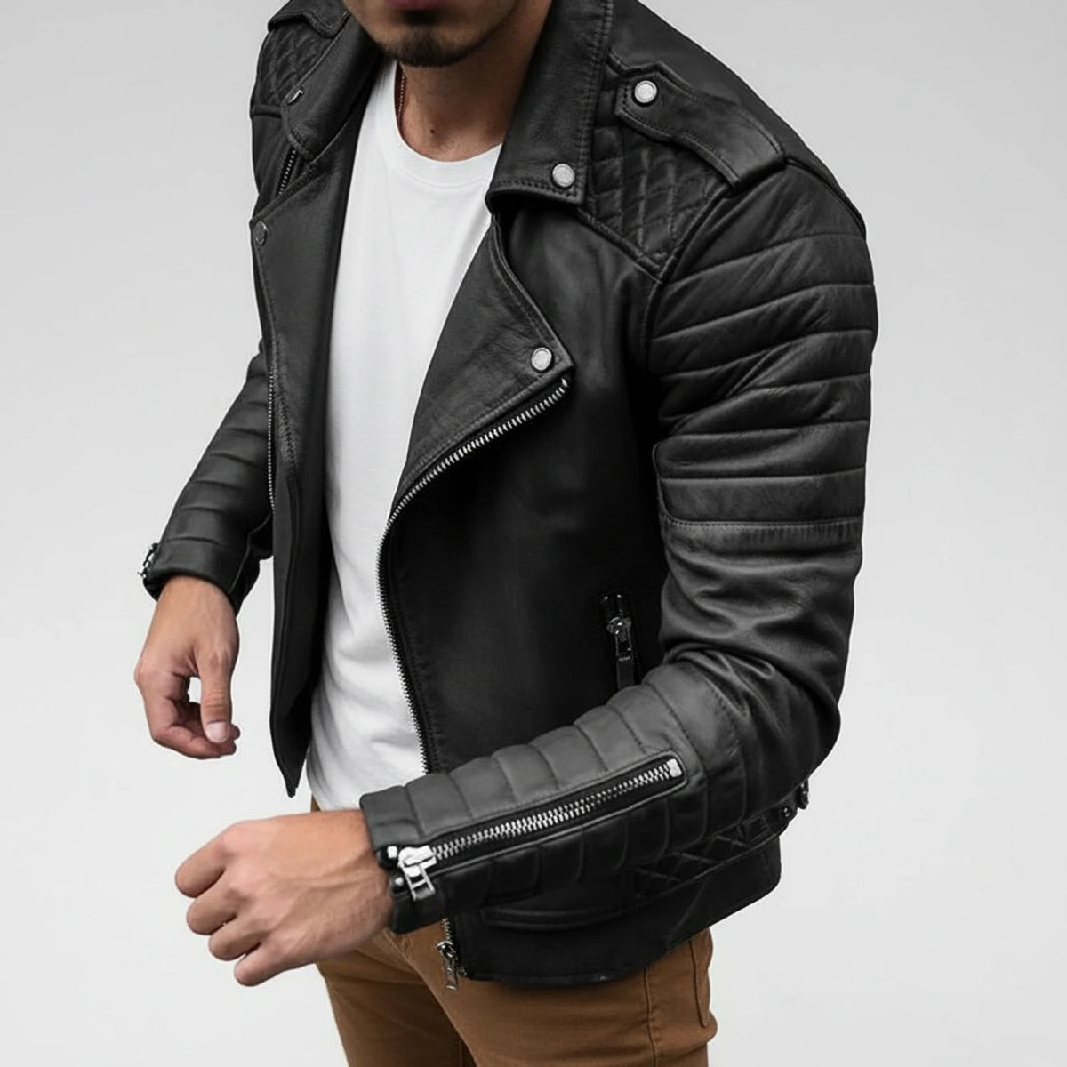 Quilted Biker Jacket for Men