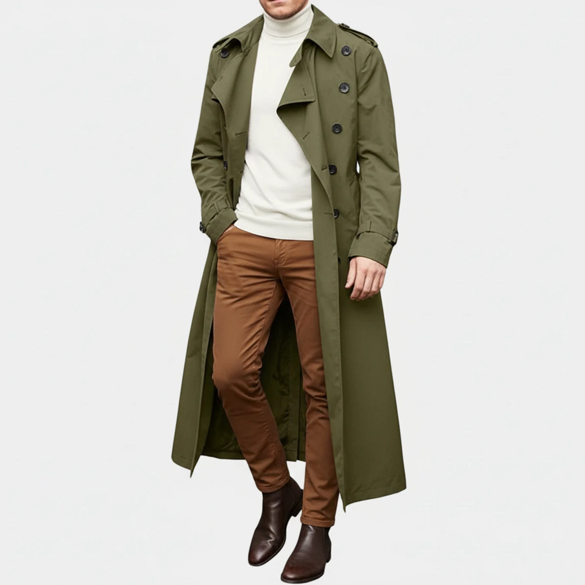 Double-Breasted Long Coat for Men