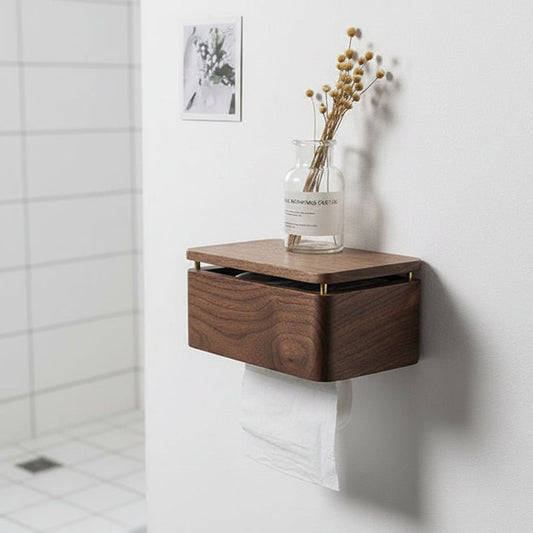 Minimalist Wood Toilet Paper Holder with Slim Profile and Natural Finish