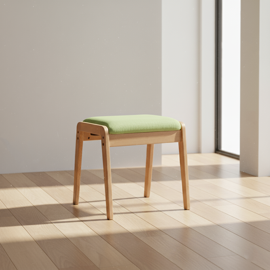 Modern Minimalist Rectangular Solid Wood Linen Vanity Stool for Bedroom