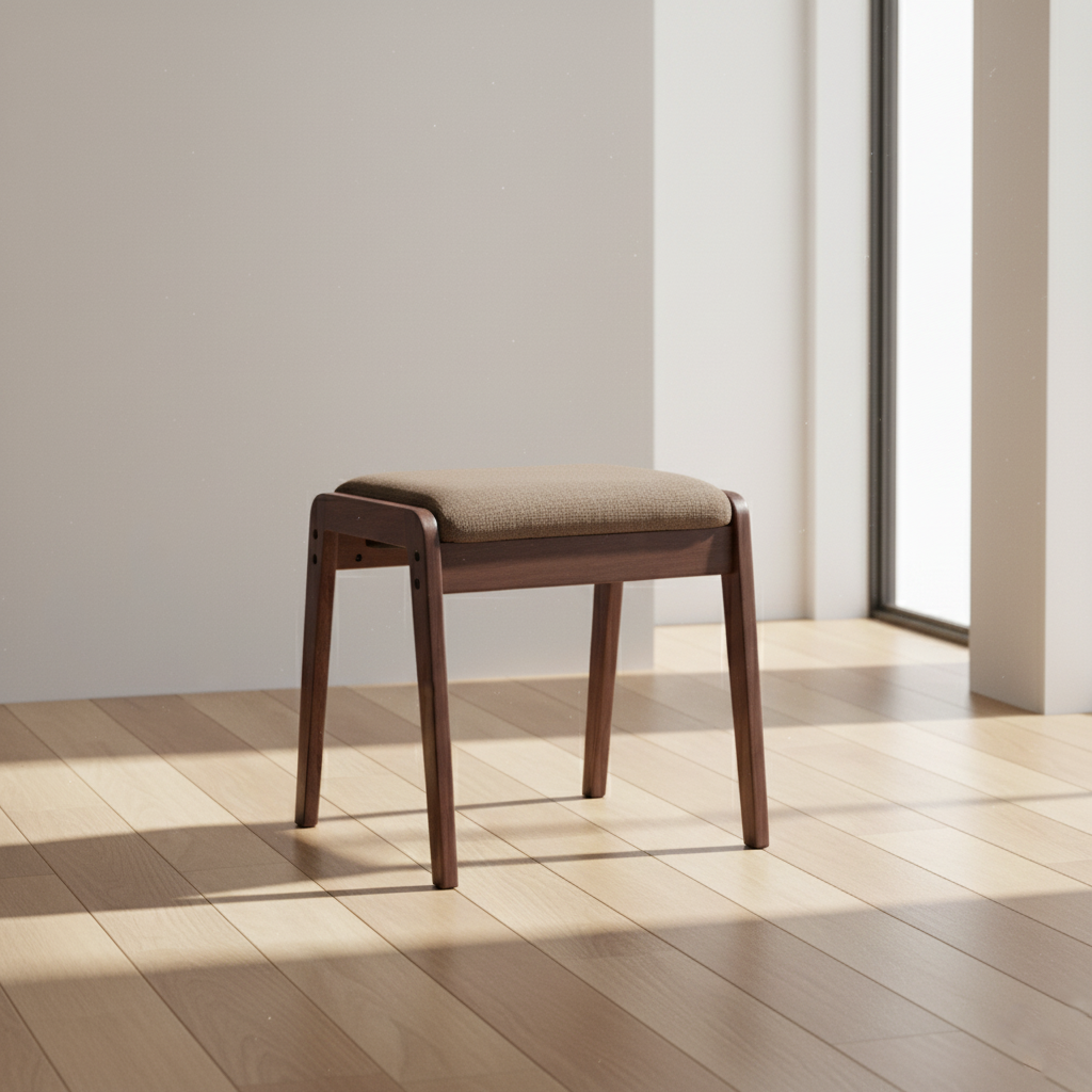 Modern Minimalist Rectangular Solid Wood Linen Vanity Stool for Bedroom