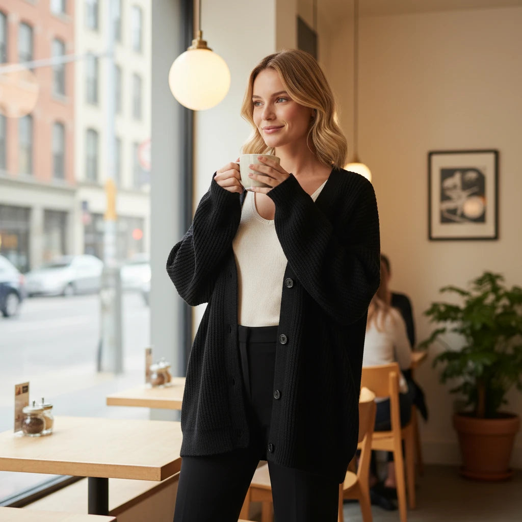 Oversized Ribbed Knit Cardigan for Women