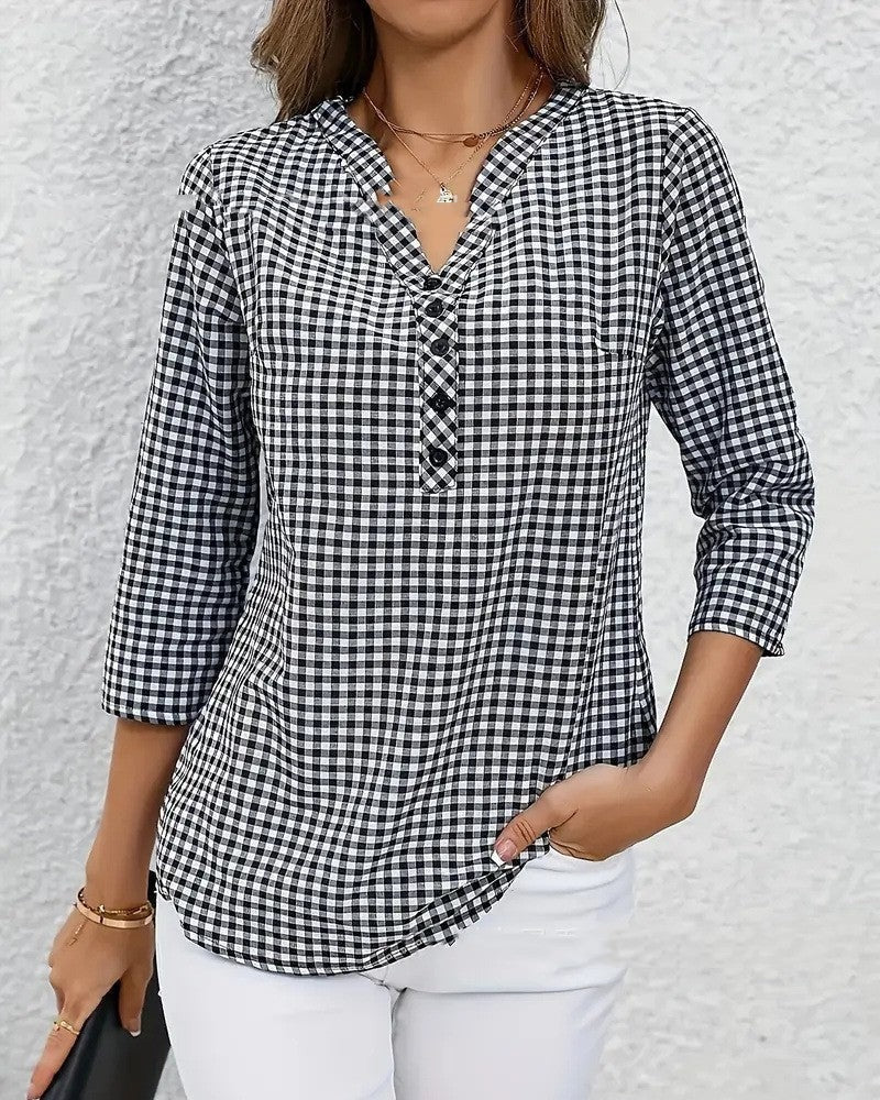 Image of Nell | Women's Button-Down Gingham Blouse