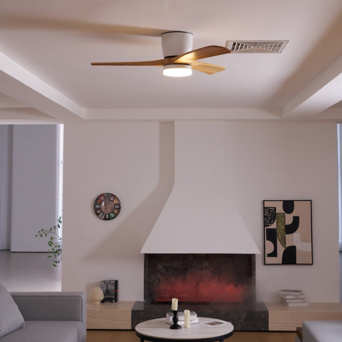 Nordic Wooden Ceiling Fan Light with Remote LED