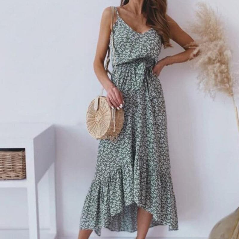Image of Norma | Women's Spaghetti Strap A-Line Midi Dress