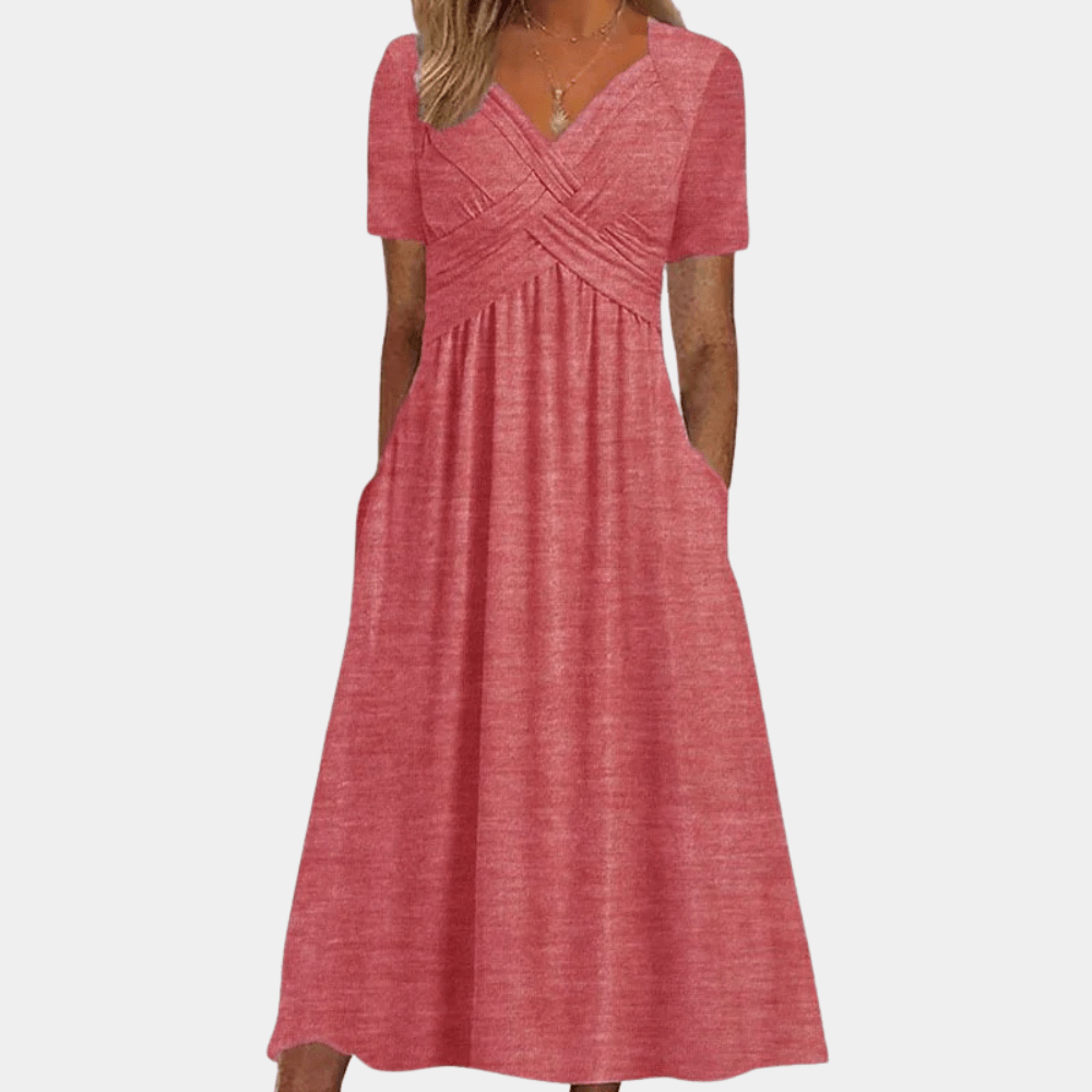Image of Norma | Women's V-Neck A-Line Midi Dress