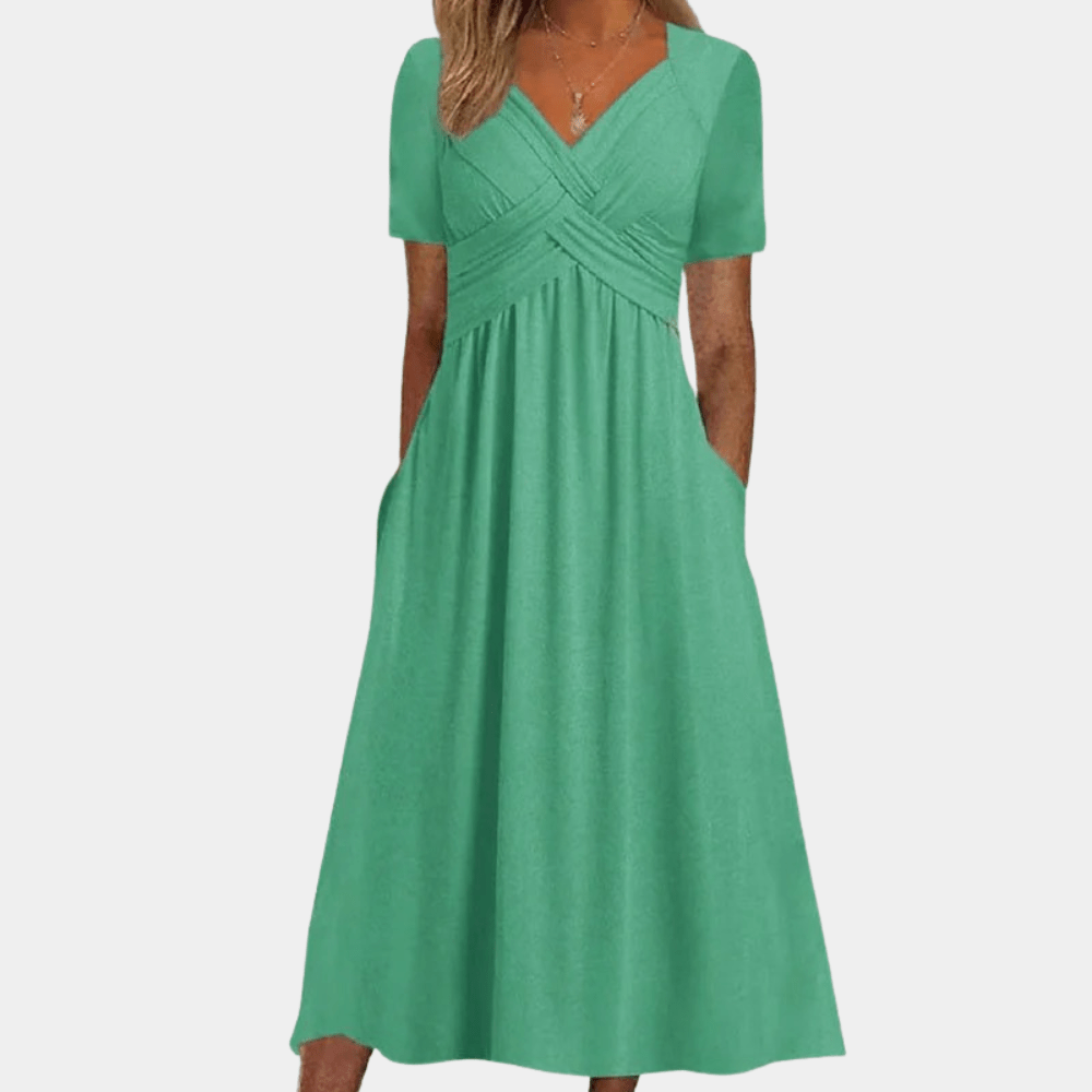 Image of Norma | Women's V-Neck A-Line Midi Dress