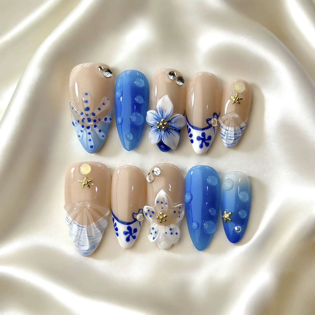 Ocean-Inspired Decorative Press-On Nails