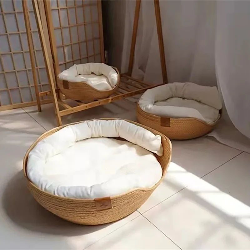 Paper Rope Cat Bed with Washable Cover