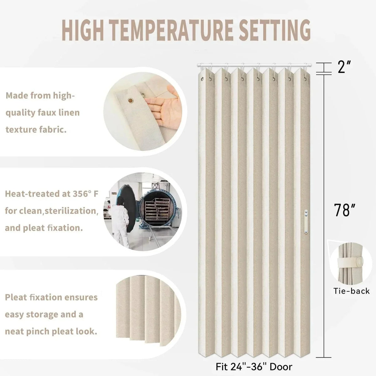 Pleated Folding Room Divider Curtain for Doorways