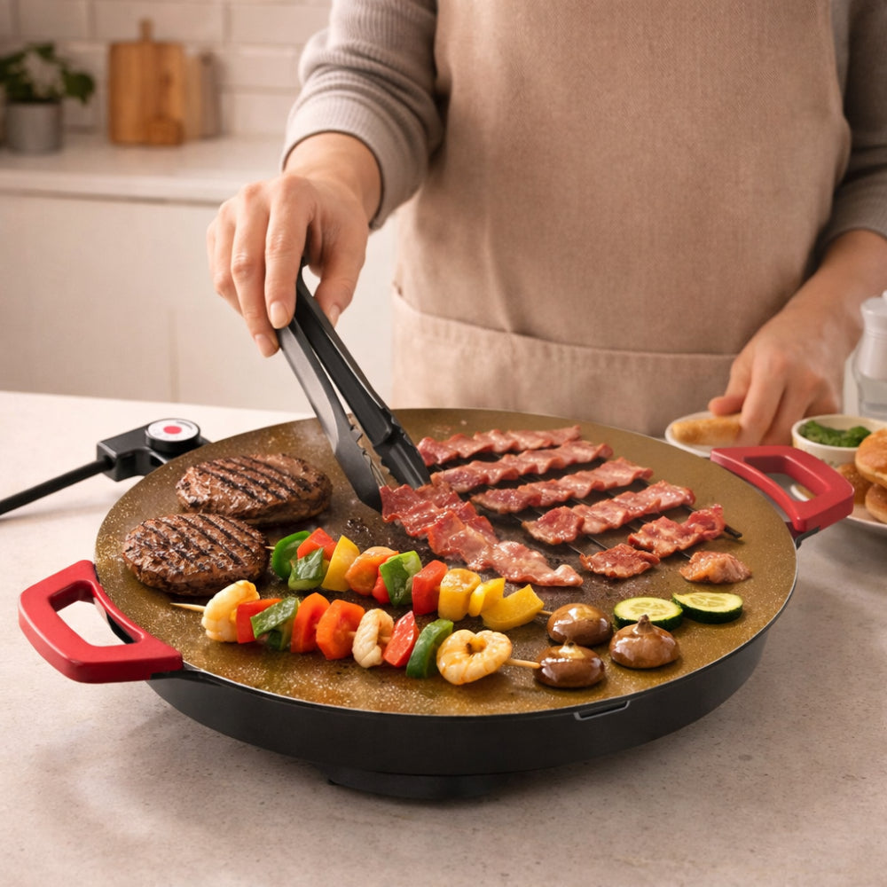 Plug-In Smokeless Cast Iron Countertop Grill Pan