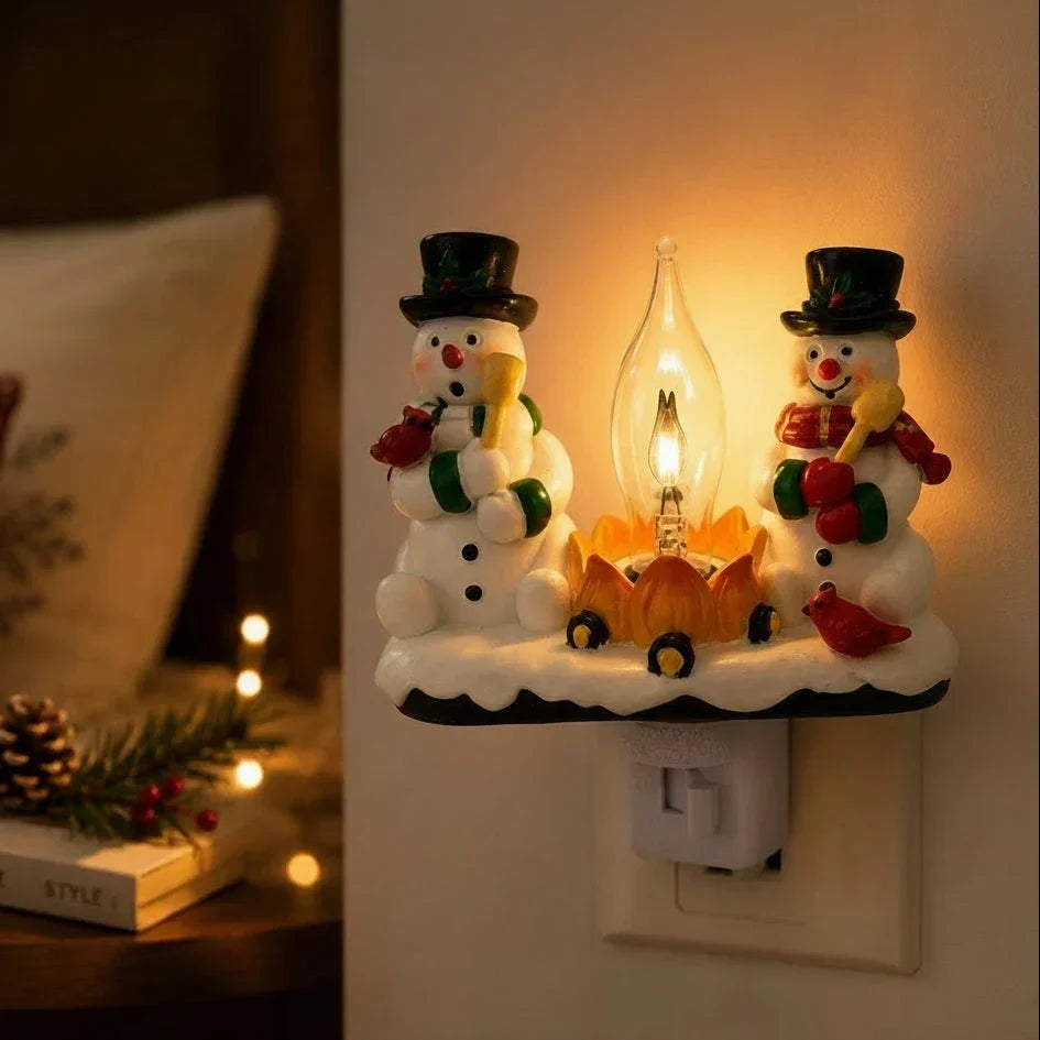 Plug-in Snowman Campfire Christmas Night Light