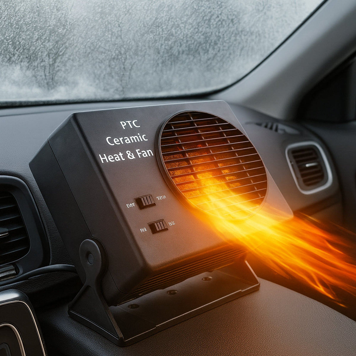 Portable 12V Ceramic Car Fan Heater with Rapid Cabin Heating and Heat Modes