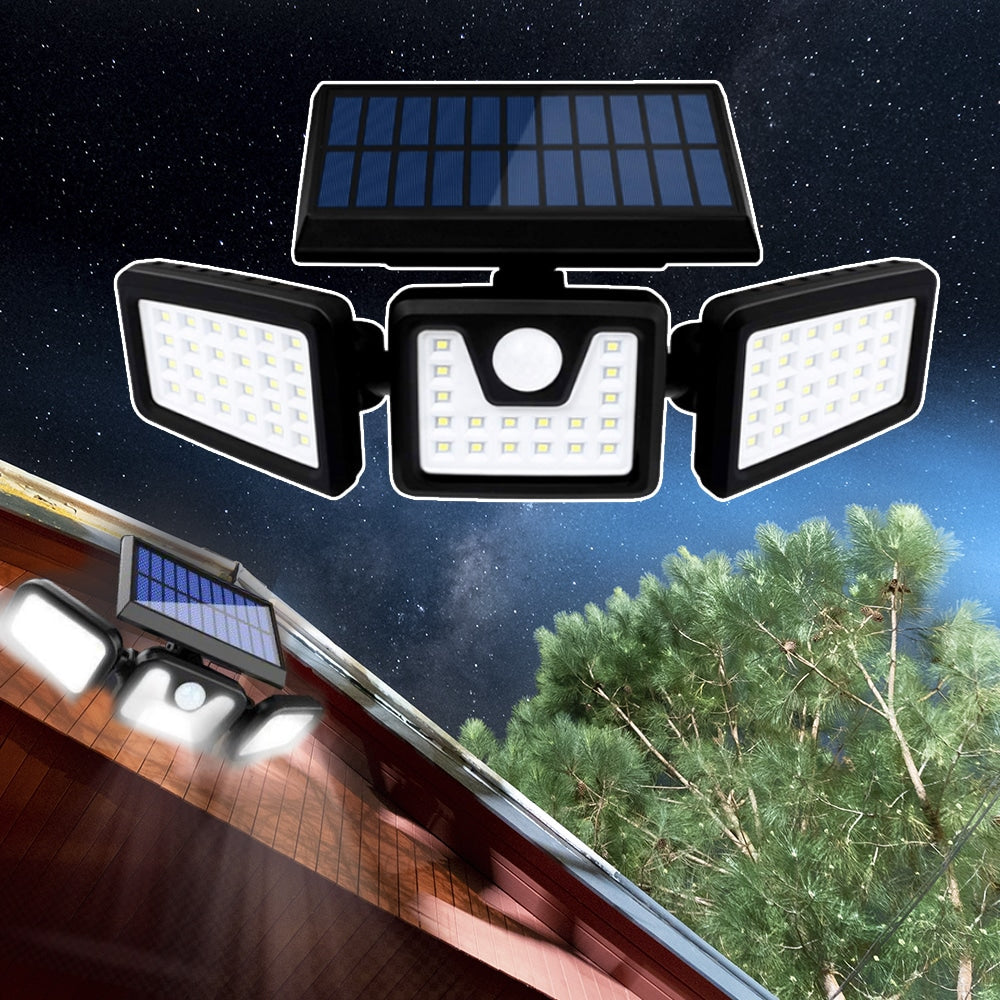Powerful Solar LED Motion Sensor Flood Light with 3 Spotlights