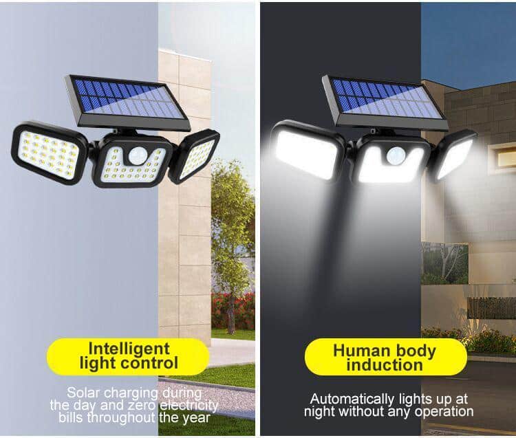 Powerful Solar LED Motion Sensor Flood Light with 3 Spotlights