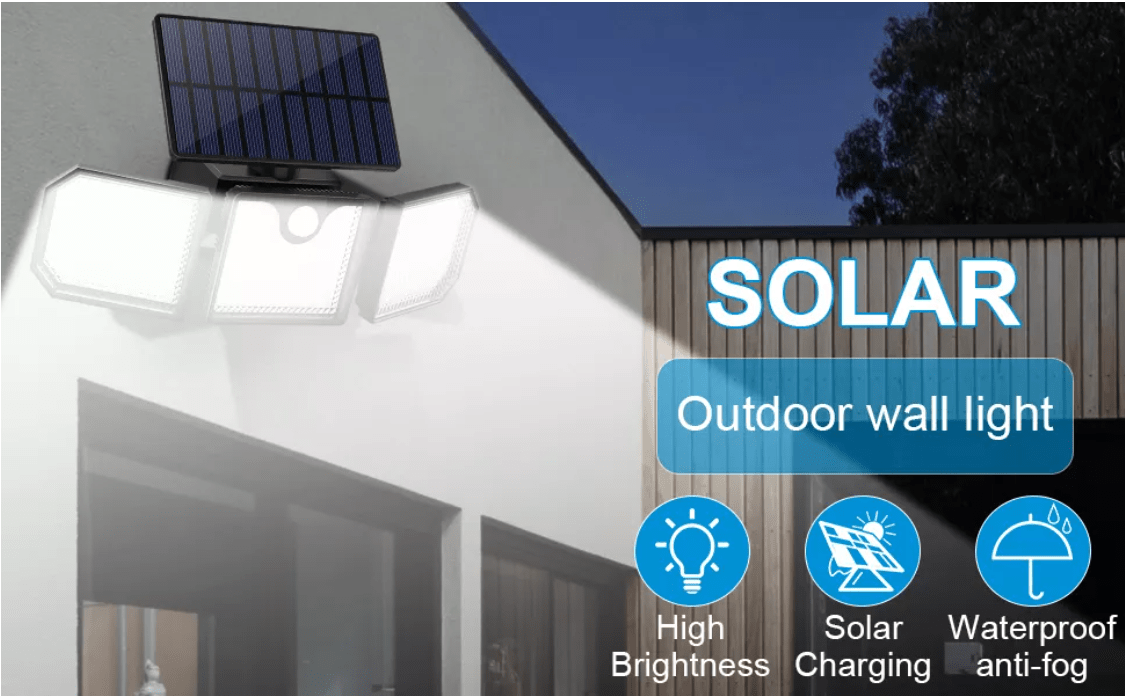 Powerful Solar LED Motion Sensor Flood Light with 3 Spotlights