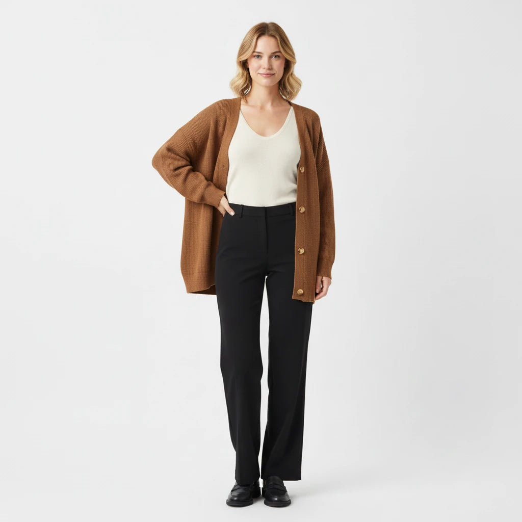 Oversized Ribbed Knit Cardigan for Women