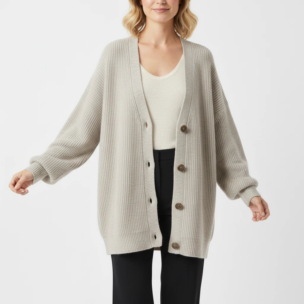 Oversized Ribbed Knit Cardigan for Women
