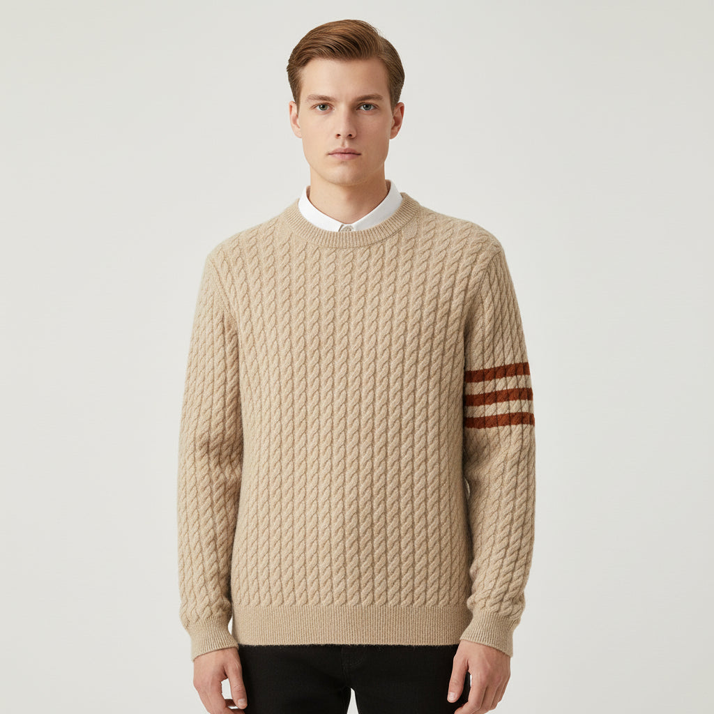 Crew Neck Cable Knit Sweater for Men 