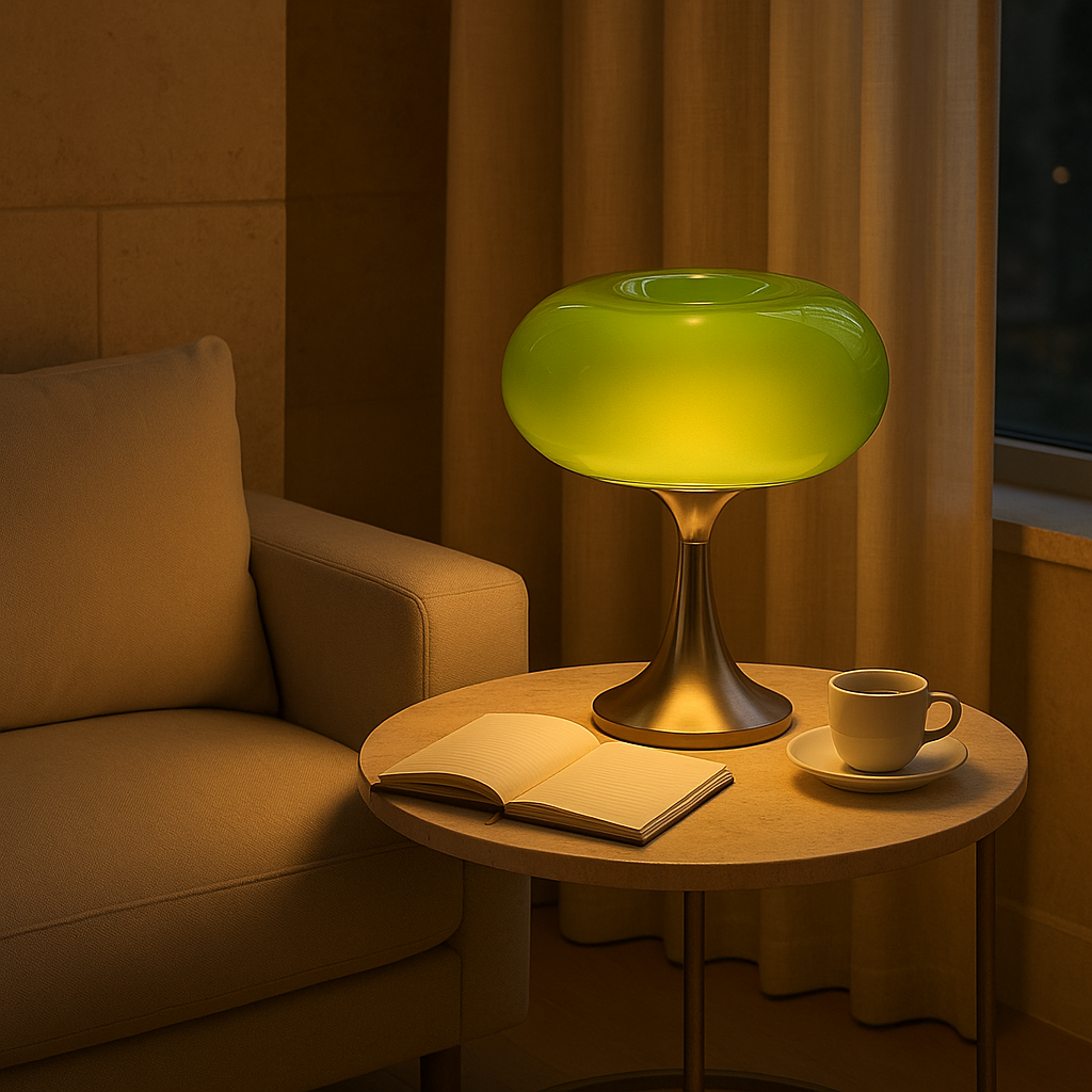 RetroGlow Table Lamp – Bauhaus Style Glass & Iron Lamp with Warm Light | E27 | 90–260V