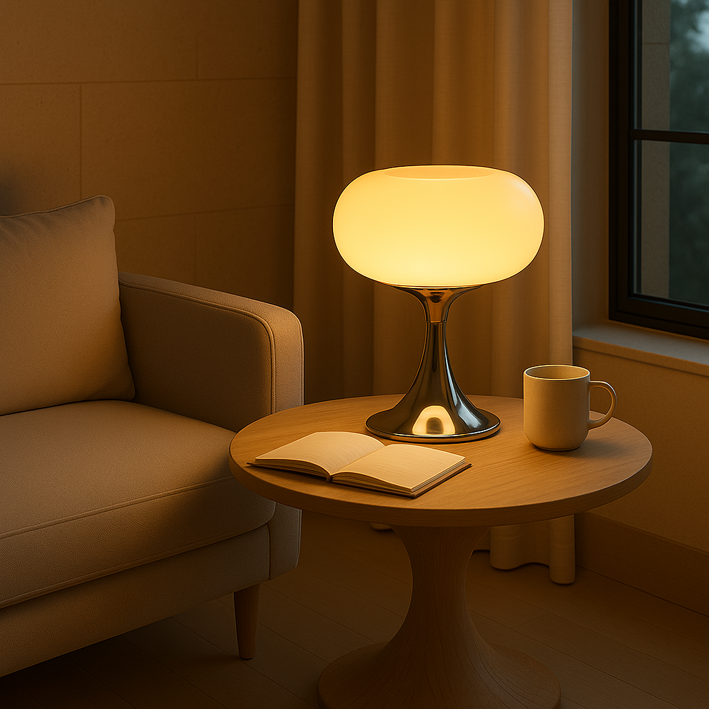 RetroGlow Table Lamp – Bauhaus Style Glass & Iron Lamp with Warm Light | E27 | 90–260V