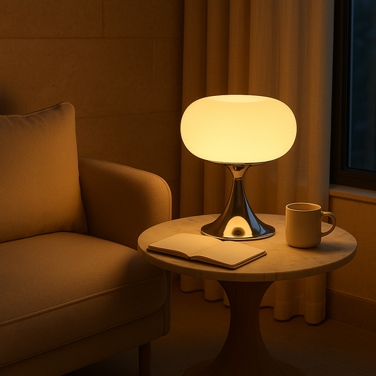 RetroGlow Table Lamp – Bauhaus Style Glass & Iron Lamp with Warm Light | E27 | 90–260V