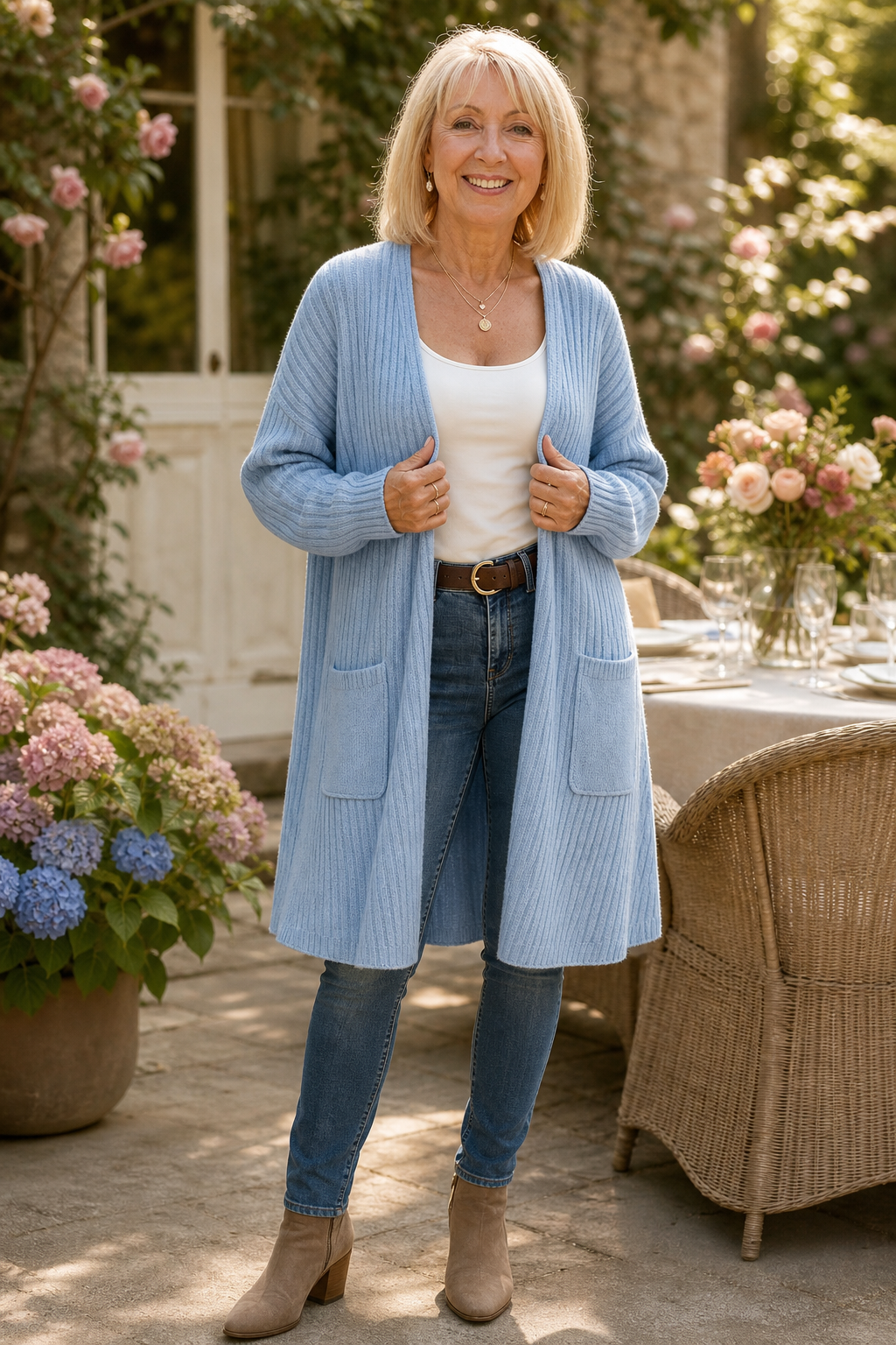 Ribbed Open-Front Duster Cardigan