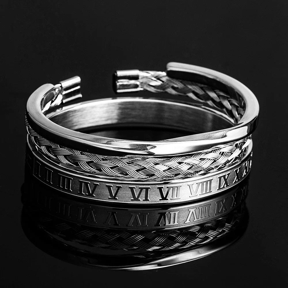 Roman Steel Triple Stack Bracelet Set